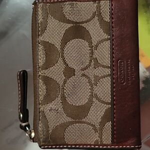 Authentic Coach monogram canvas coin purse card holder with leather trim